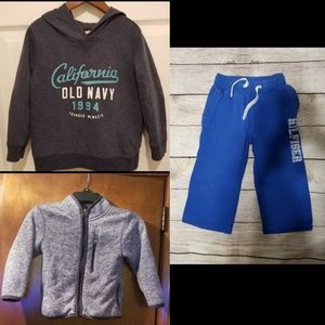 Lot of 3 Boys Size 4 hoodie, zip up fleece & pants